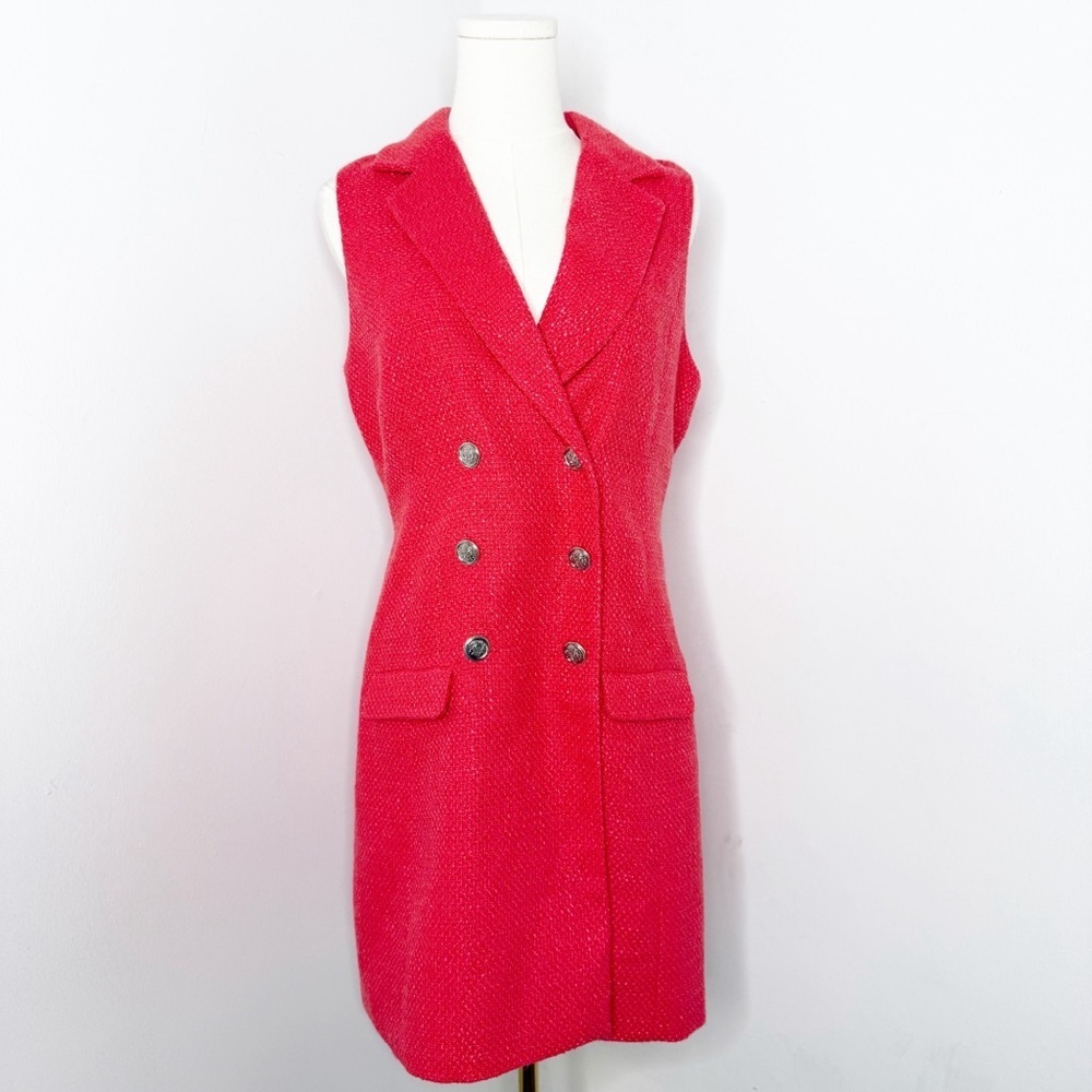 Jason Wu Red Coral Tweed Sleeveless Double Breasted Dress Size Medium